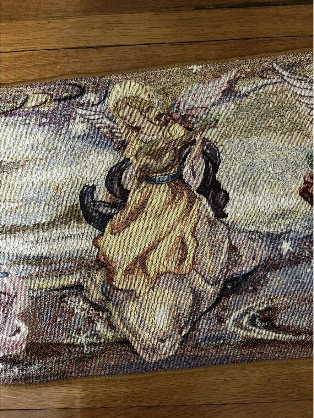 Lena Liu Angel  Of light Tapestry Table Runner Pointed Ends Tassels  Drycleaned